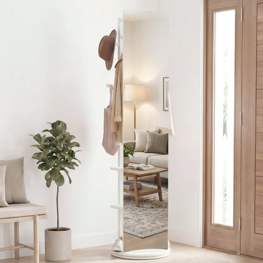 Full Length Mirror Coat Rack, Swivel Floor Mirror, White Coat Racks & Hall Trees White at Gallery Canada
