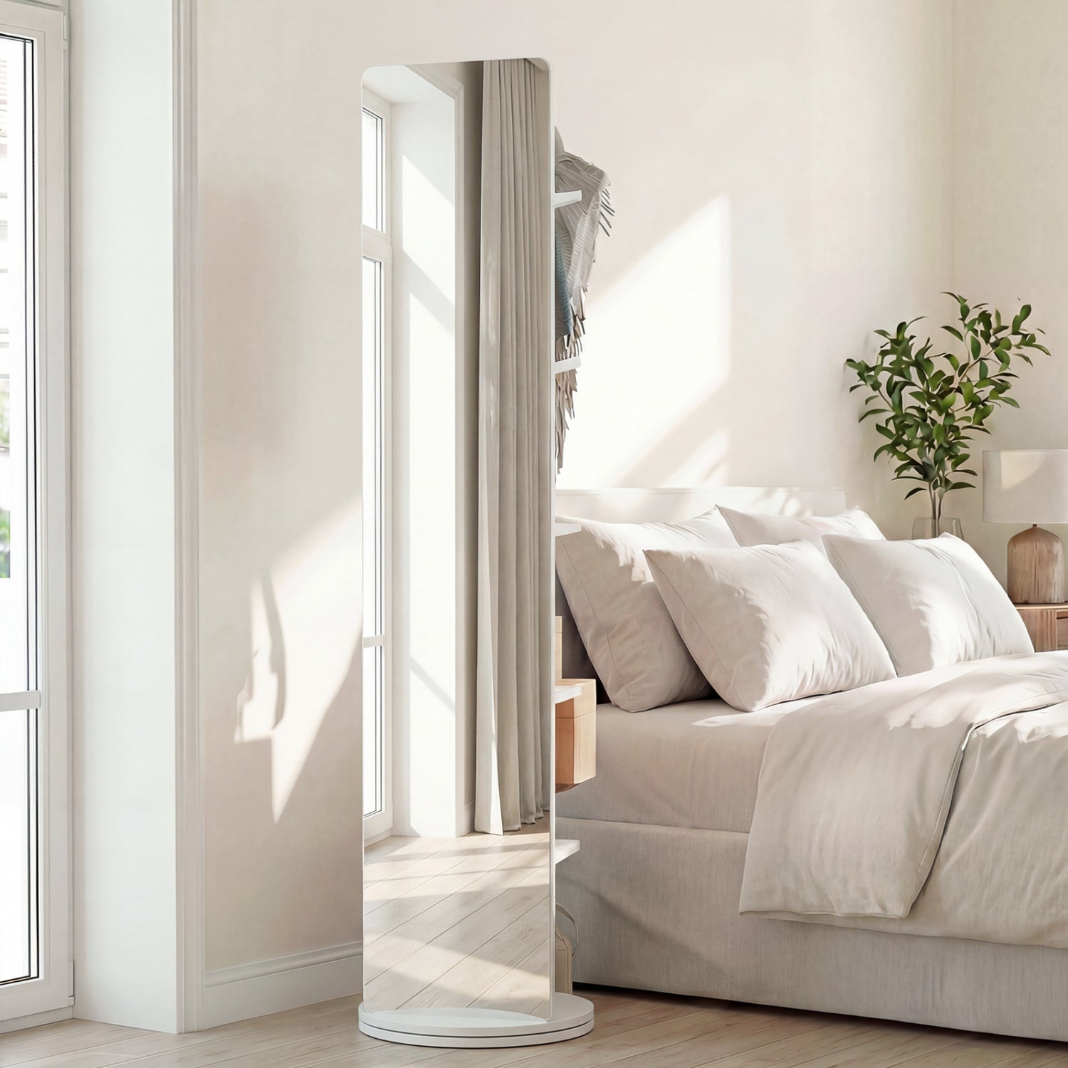 Full Length Mirror Coat Rack, Swivel Floor Mirror, White Coat Racks & Hall Trees at Gallery Canada