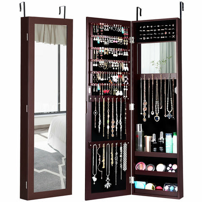 Full Length Mirror Jewelry Cabinet with Ring Slots and Necklace Hooks, Dark Brown Jewelry Armoires Dark Brown at Gallery Canada
