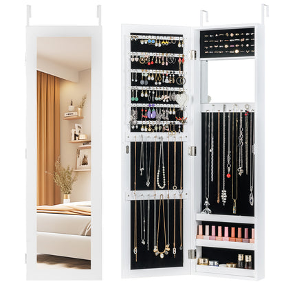 Full Length Mirror Jewelry Cabinet With Ring Slots And Necklace Hooks, White Jewelry Armoires at Gallery Canada