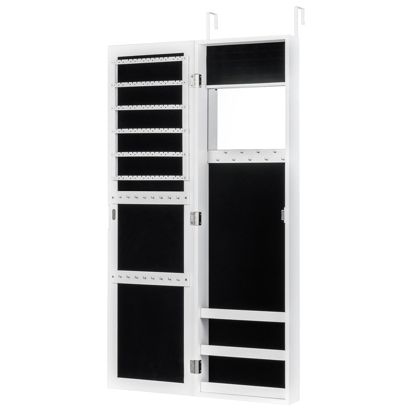 Full Length Mirror Jewelry Cabinet with Ring Slots and Necklace Hooks, White Jewelry Armoires at Gallery Canada