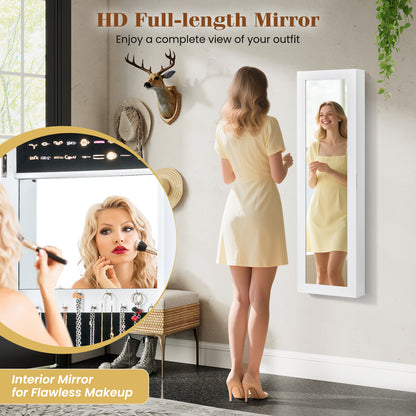 Full Length Mirror Jewelry Cabinet with Ring Slots and Necklace Hooks, White Jewelry Armoires at Gallery Canada