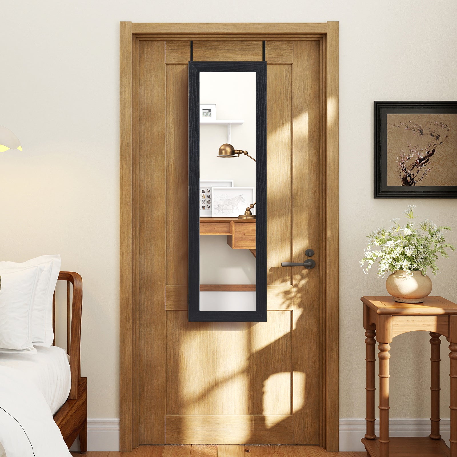 Full Length Mirror Jewelry Cabinet with Ring Slots and Necklace Hooks, Black Jewelry Armoires at Gallery Canada