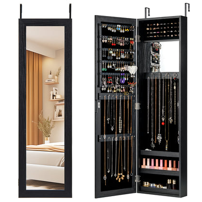 Full Length Mirror Jewelry Cabinet with Ring Slots and Necklace Hooks, Black Jewelry Armoires Black at Gallery Canada