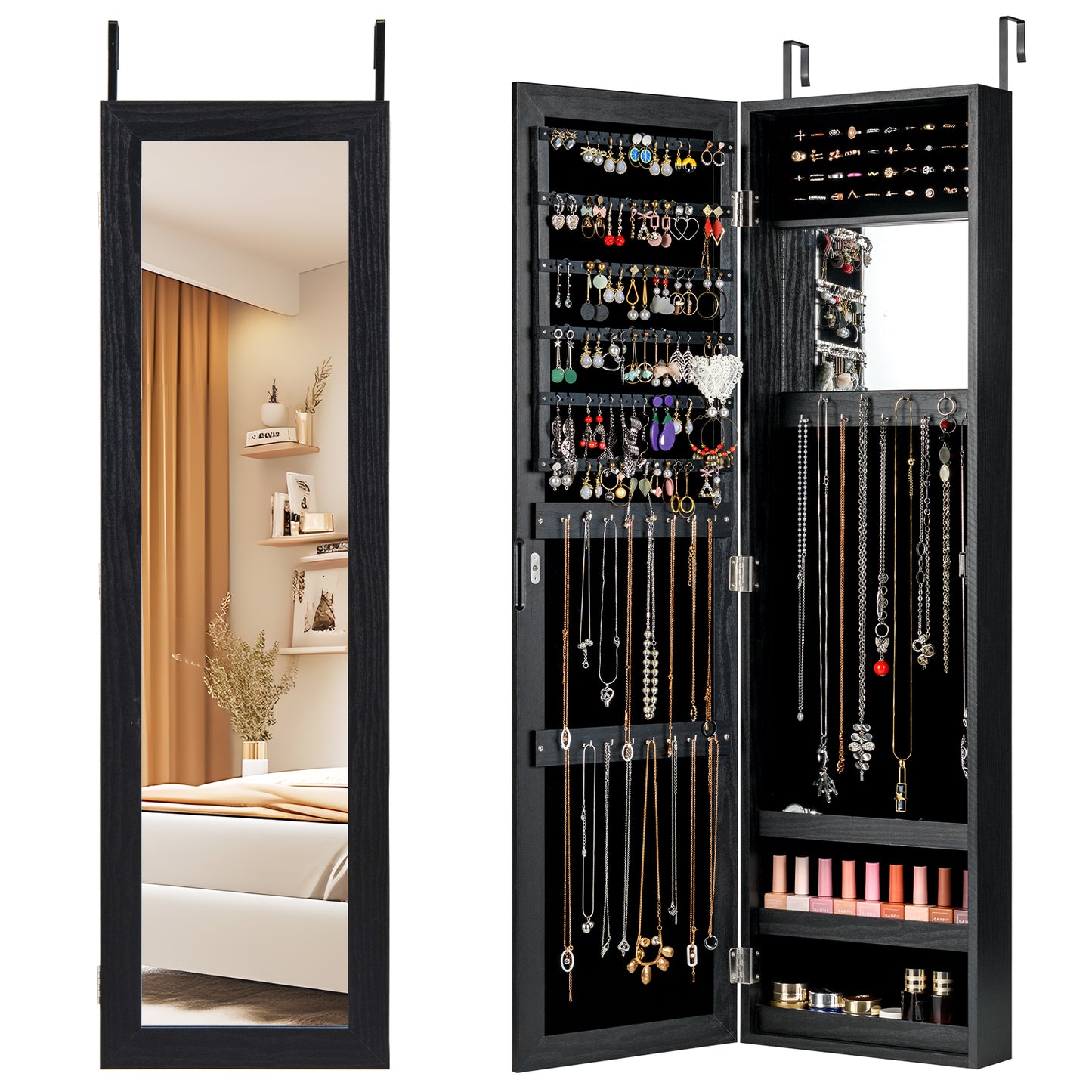 Full Length Mirror Jewelry Cabinet, Ring Slots, Necklace Hooks, Black Jewelry Armoires at Gallery Canada