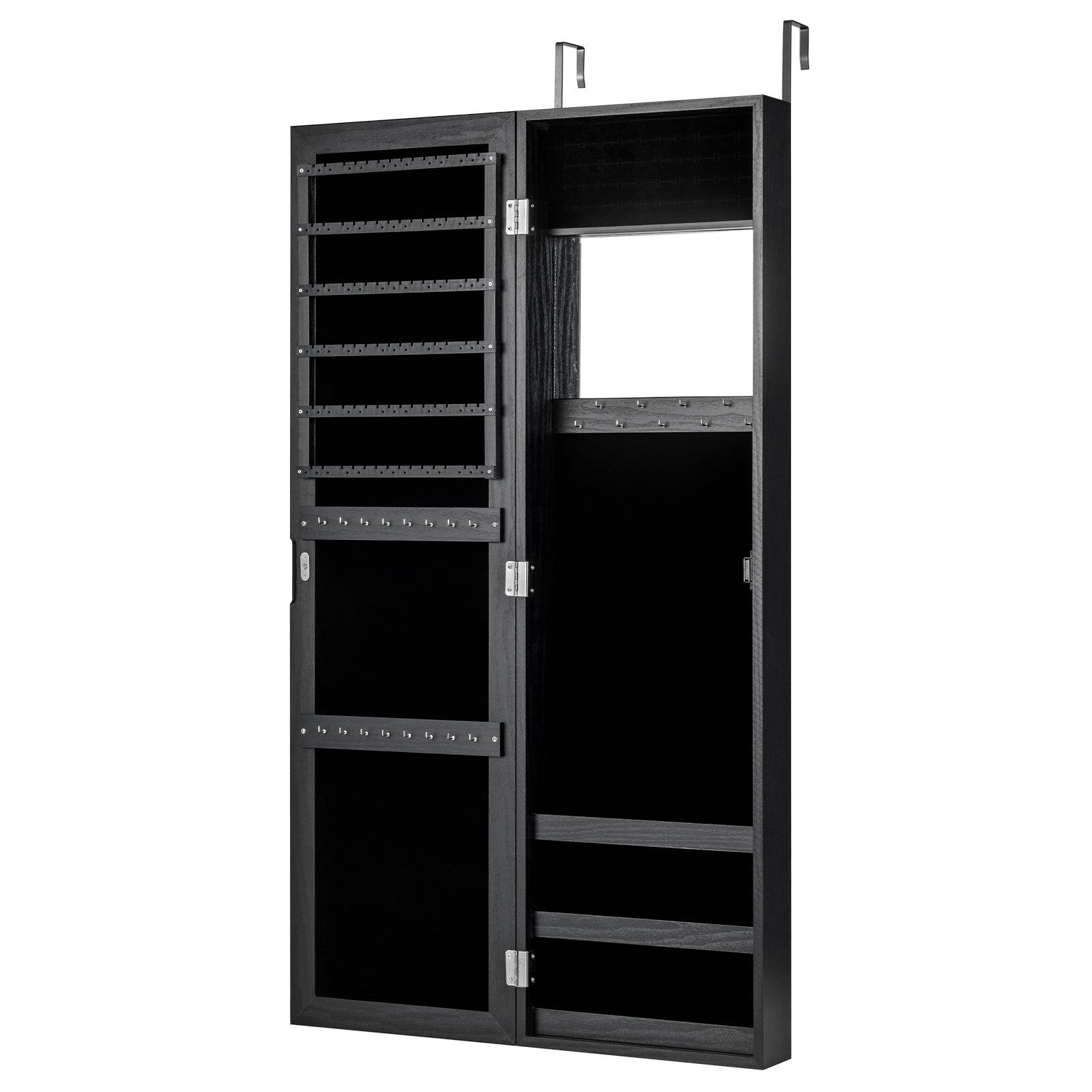 Full Length Mirror Jewelry Cabinet with Ring Slots and Necklace Hooks, Black Jewelry Armoires at Gallery Canada