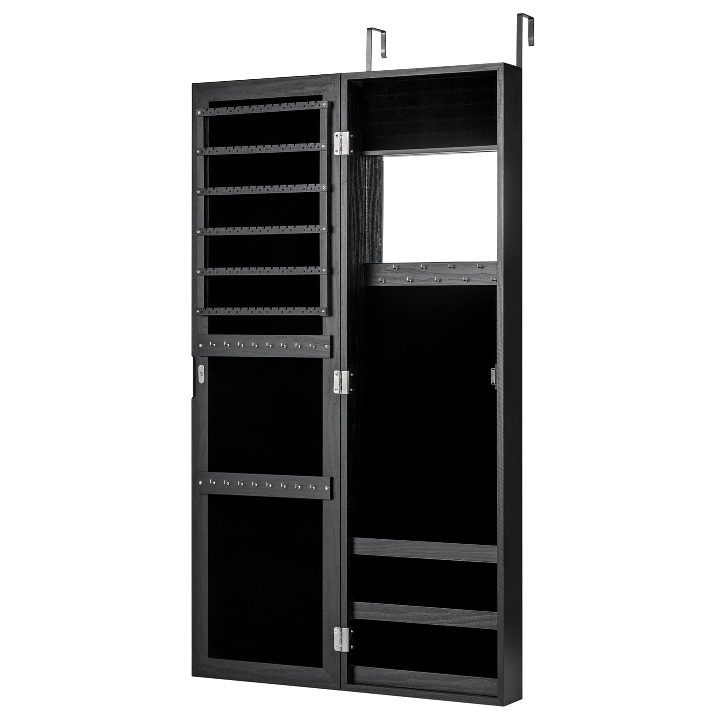 Full Length Mirror Jewelry Cabinet with Ring Slots and Necklace Hooks, Black Jewelry Armoires at Gallery Canada