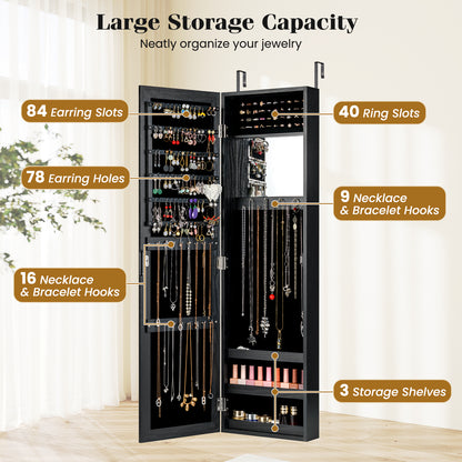 Full Length Mirror Jewelry Cabinet with Ring Slots and Necklace Hooks, Black Jewelry Armoires at Gallery Canada