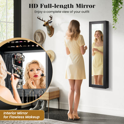 Full Length Mirror Jewelry Cabinet with Ring Slots and Necklace Hooks, Black Jewelry Armoires at Gallery Canada