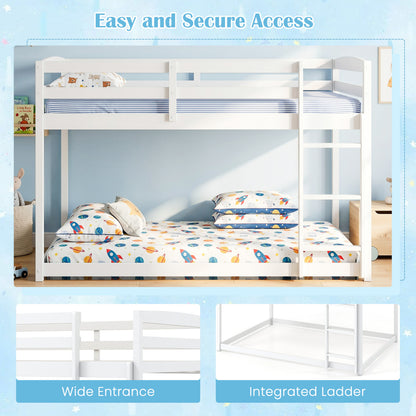 Full Over Full Bunk Bed, Solid Wood with Ladder & Guardrails, White