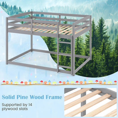 Full Over Full Bunk Bed, Ladder, Guardrails, Gray