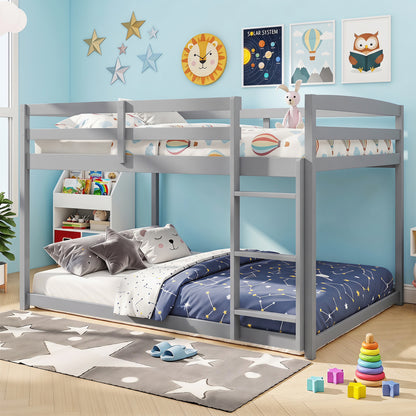 Full Over Full Bunk Bed, Ladder, Guardrails, Gray