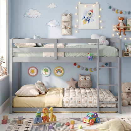 Full Over Full Bunk Bed, Ladder, Guardrails, Gray