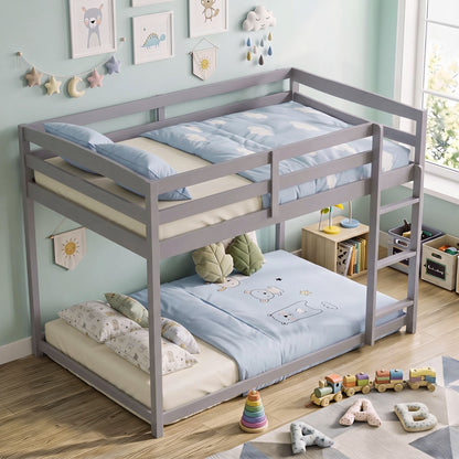 Full Over Full Bunk Bed, Ladder, Guardrails, Gray