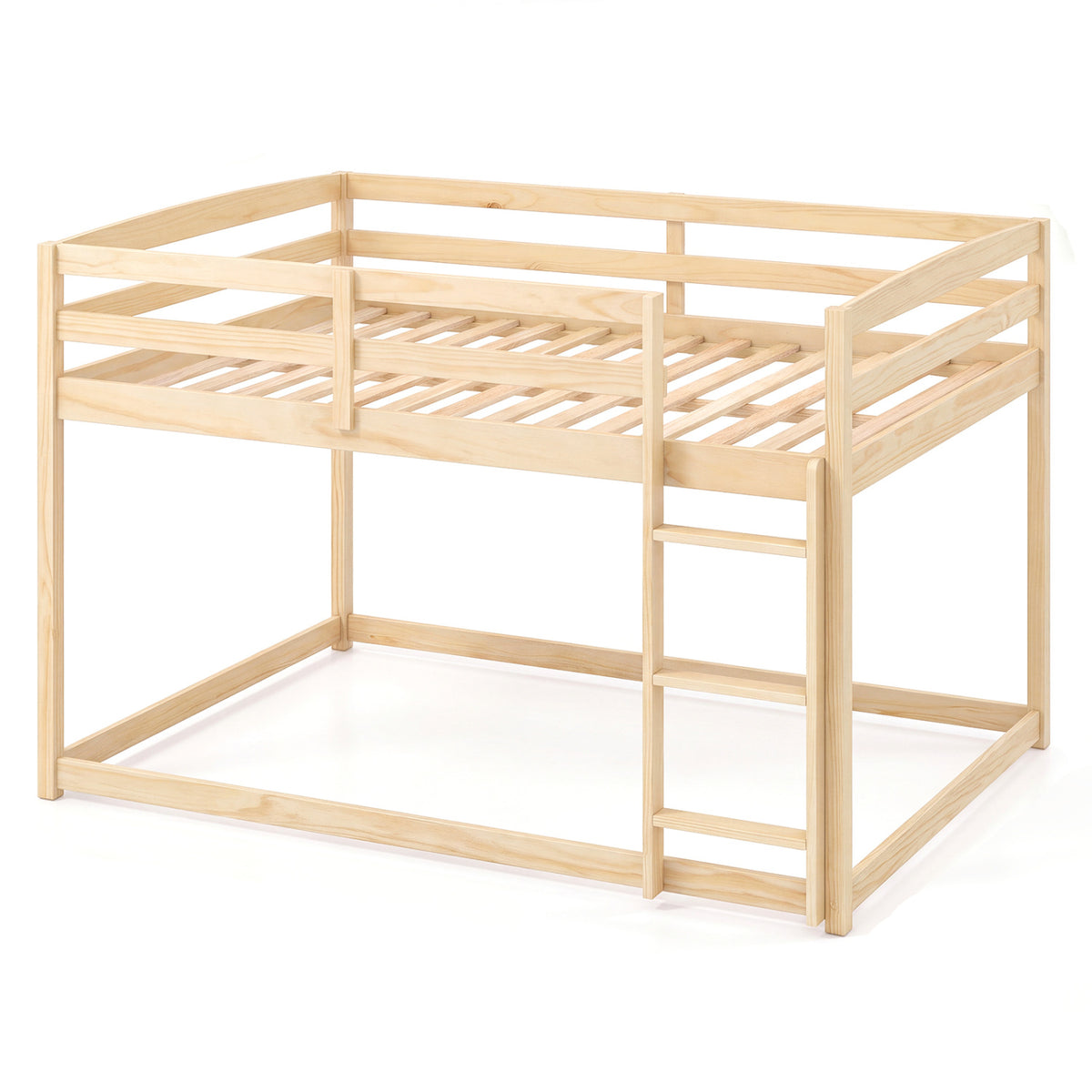 Full Over Full Wood Bunk Bed with Ladder, Guardrails, Natural