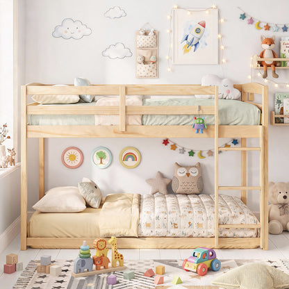 Full Over Full Wood Bunk Bed with Ladder, Guardrails, Natural