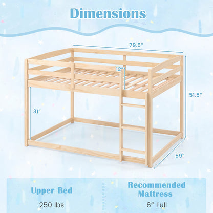 Full Over Full Wood Bunk Bed with Ladder, Guardrails, Natural