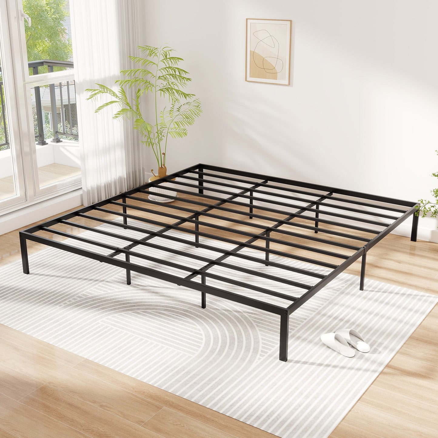 Full/Queen/King Size Metal Bed Frame Heavy Duty Support Slats Mattress Foundation-King Size, Black Simple Bed Frame at Gallery Canada