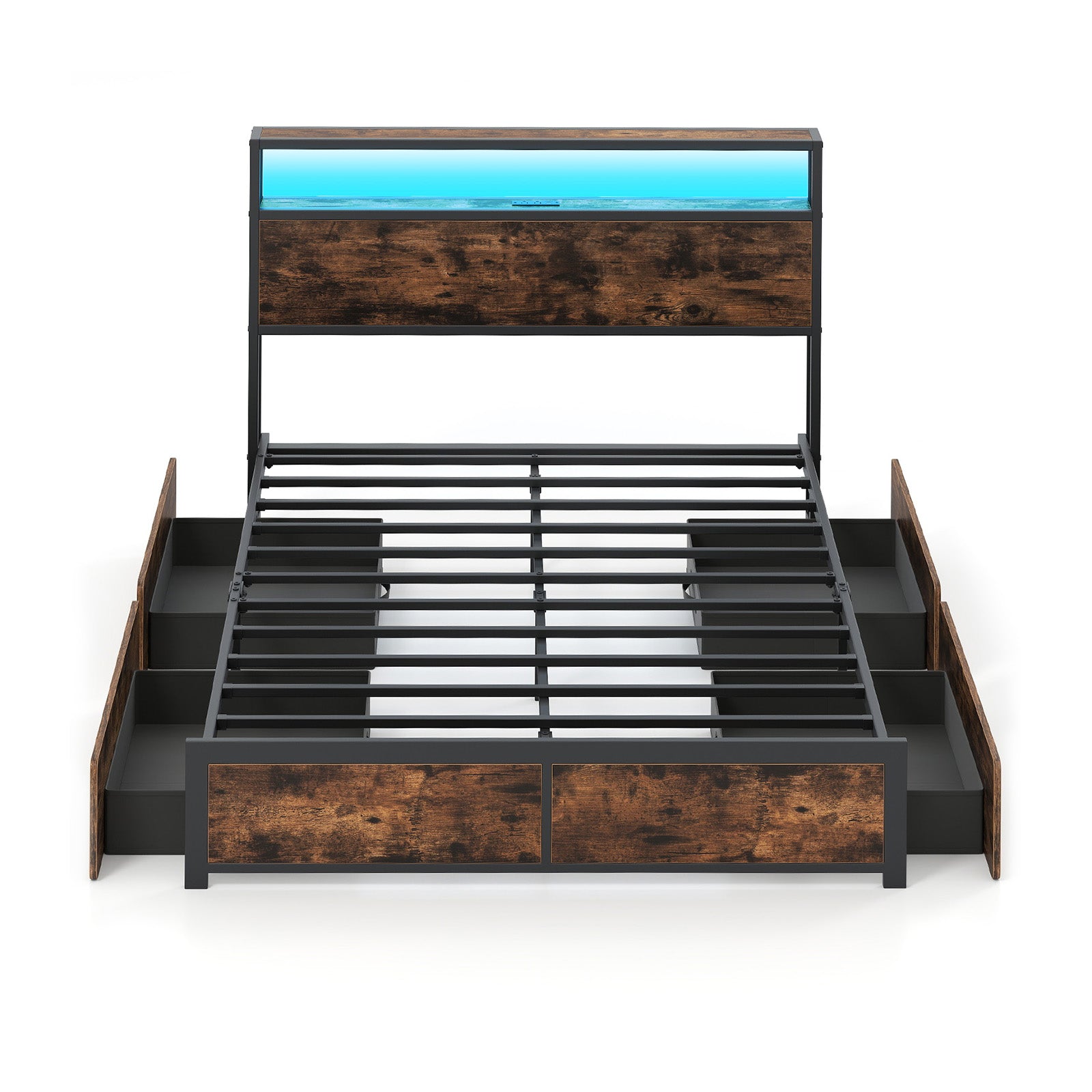 Full Queen Size LED Bed Frame, Charging Station, 4 Storage Drawers Simple Bed Frame Options at Gallery Canada
