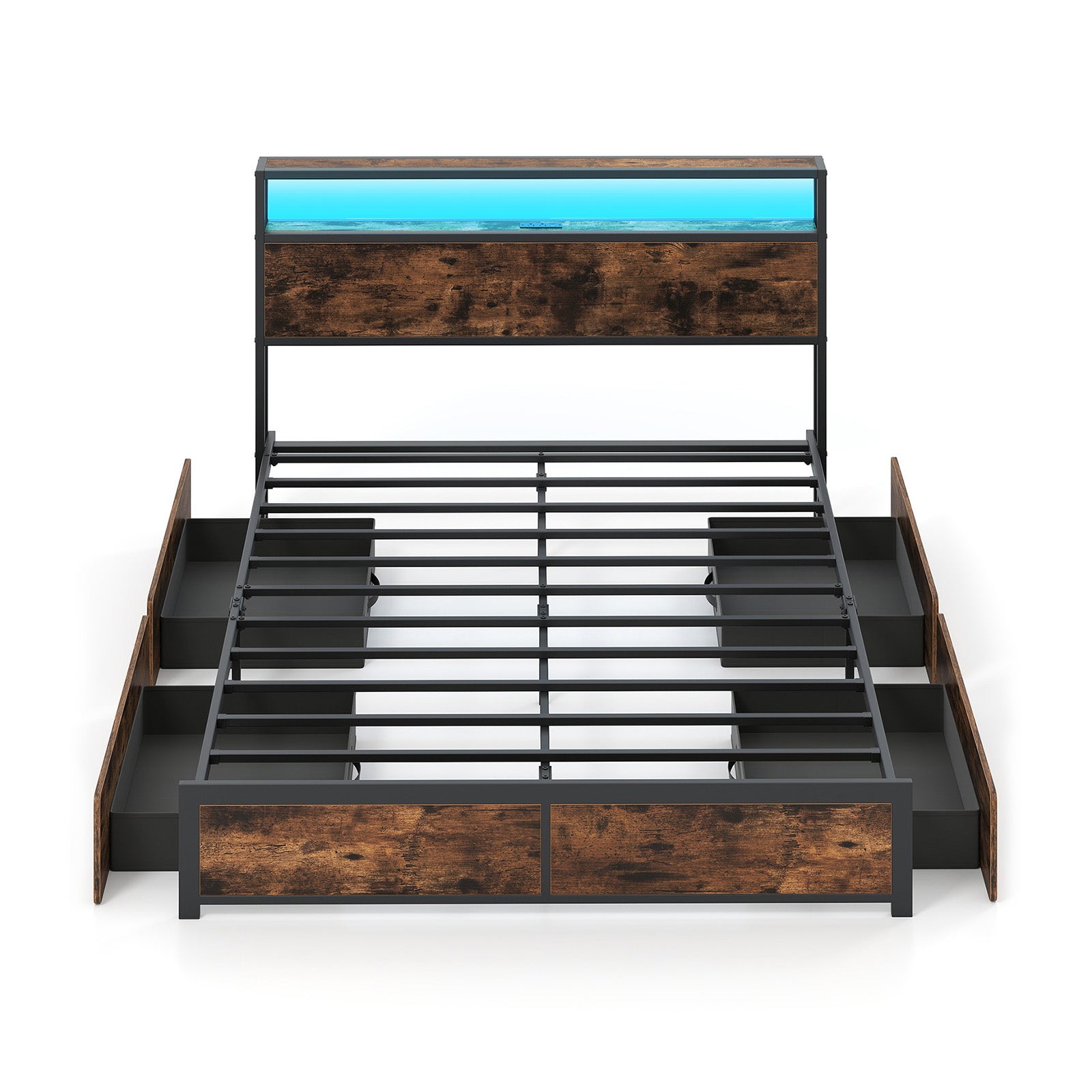 Full/Queen Size LED Bed Frame with Charging Station and 4 Storage Drawers-Queen Simple Bed Frame Options at Gallery Canada