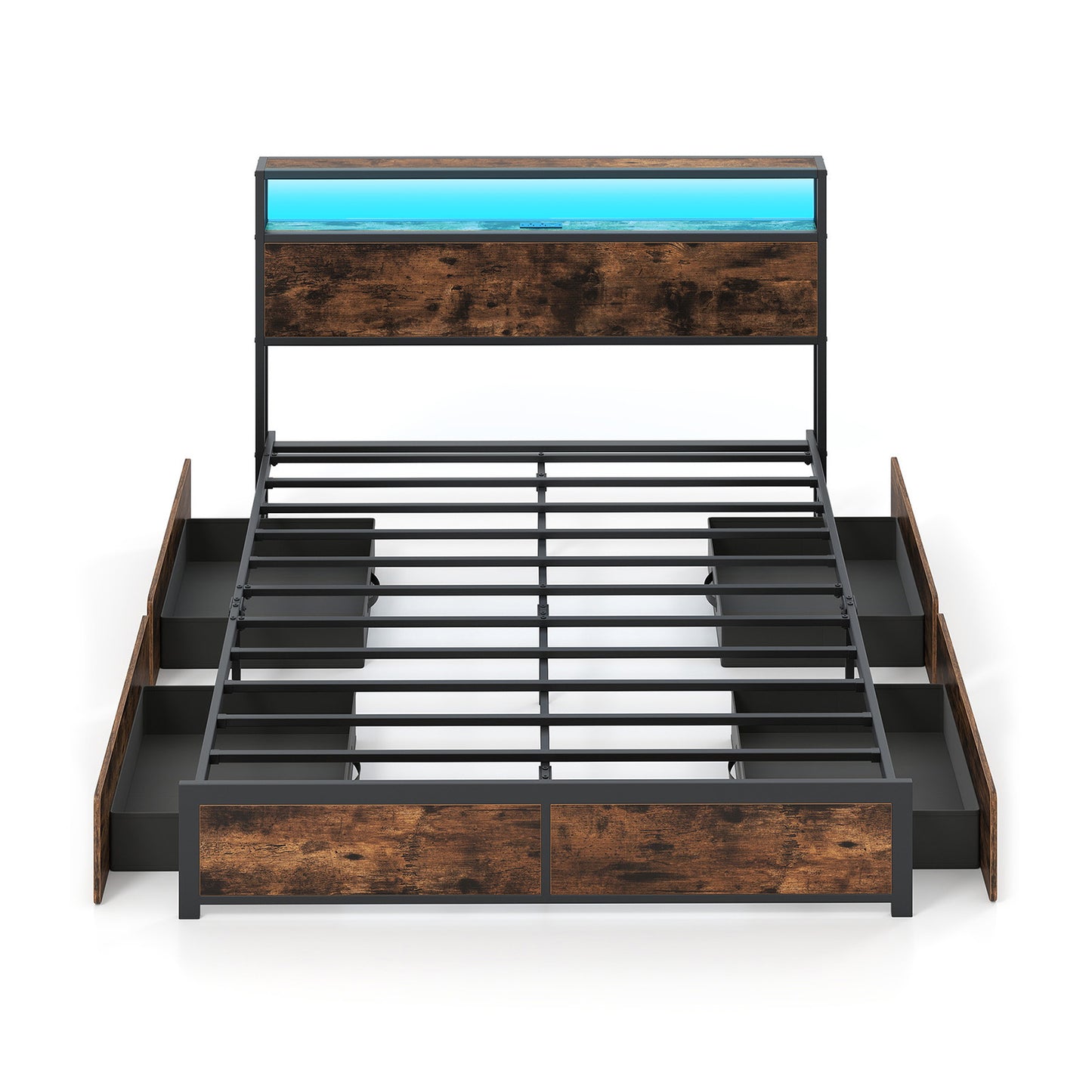 Full/Queen Size LED Bed Frame with Charging Station and 4 Storage Drawers-Queen Simple Bed Frame at Gallery Canada