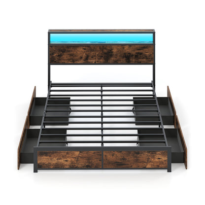 Full/Queen Size LED Bed Frame with Charging Station and 4 Storage Drawers-Queen Simple Bed Frame at Gallery Canada