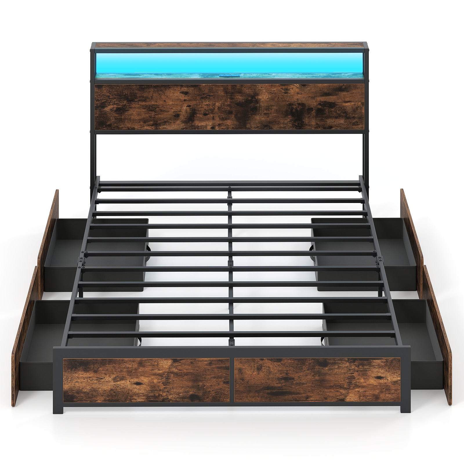 Full/Queen Size LED Bed Frame with Charging Station and 4 Storage Drawers-Queen Simple Bed Frame at Gallery Canada