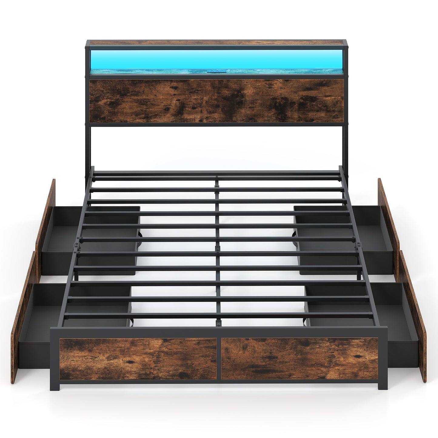 Full/Queen Size LED Bed Frame with Charging Station and 4 Storage Drawers-Queen Simple Bed Frame at Gallery Canada