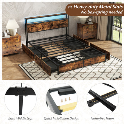 Full/Queen Size LED Bed Frame with Charging Station and 4 Storage Drawers-Queen Simple Bed Frame at Gallery Canada