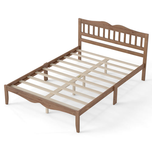 Full/Queen Size Farmhouse Bed Frame, Solid Wood, Full, White Walnut