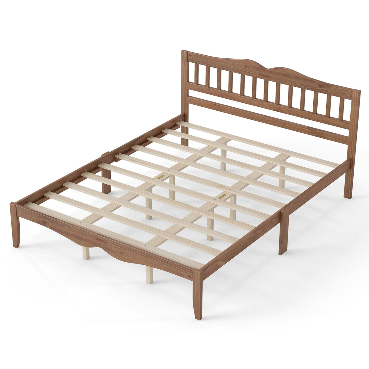 Cadre de lit Queen Size Modern Farmhouse, Bois massif, Noyer blanc
