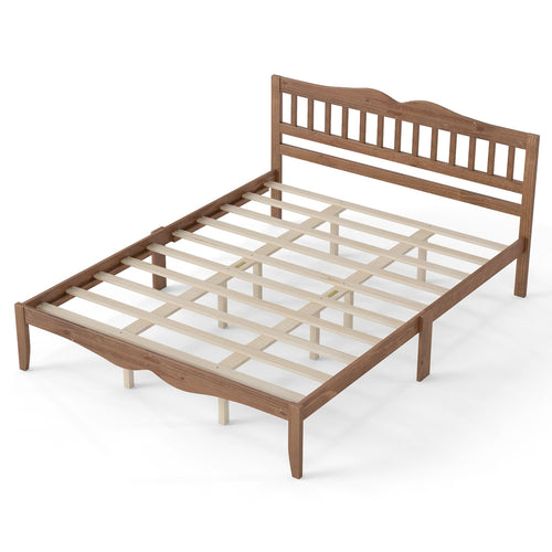 Queen Size Modern Farmhouse Bed Frame, Solid Wood, White Walnut