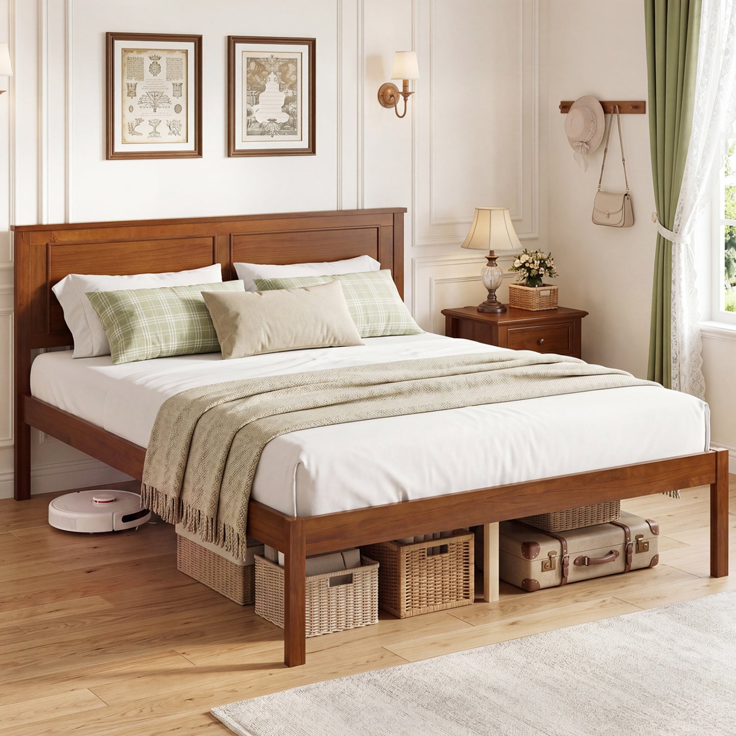 Full Size Farmhouse Wooden Platform Bed with Headboard Simple Bed Frame at Gallery Canada