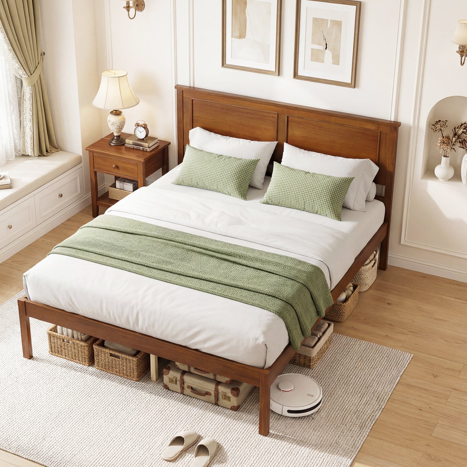 Full Size Farmhouse Wooden Platform Bed with Headboard Simple Bed Frame at Gallery Canada