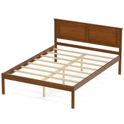Full Size Farmhouse Wooden Platform Bed with Headboard Simple Bed Frame Walnut/White at Gallery Canada