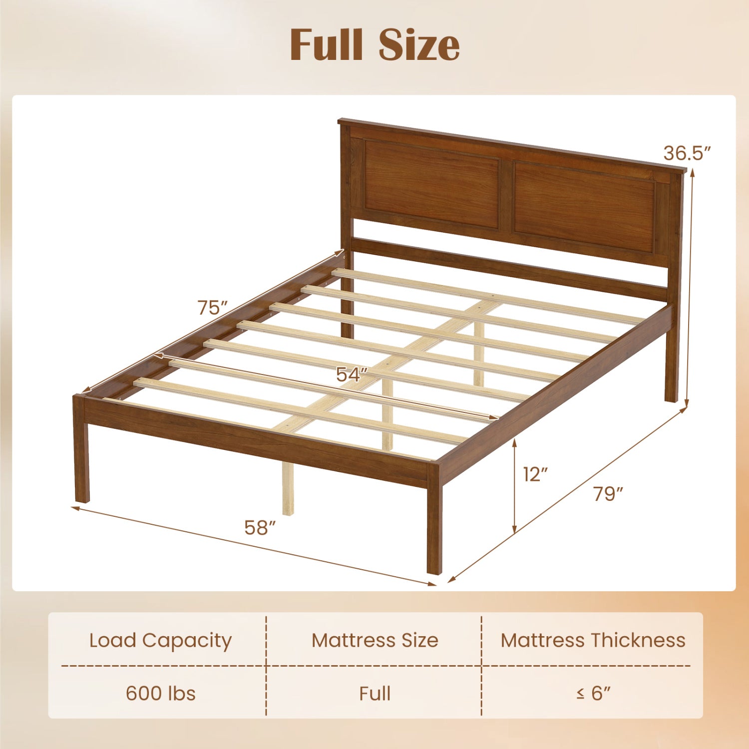 Full Size Farmhouse Wooden Platform Bed with Headboard Simple Bed Frame at Gallery Canada