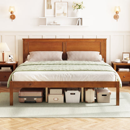 Farmhouse Wooden Platform Bed, Queen Size with Headboard Simple Bed Frame at Gallery Canada
