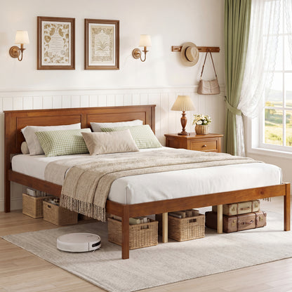 Farmhouse Wooden Platform Bed, Queen Size with Headboard Simple Bed Frame at Gallery Canada