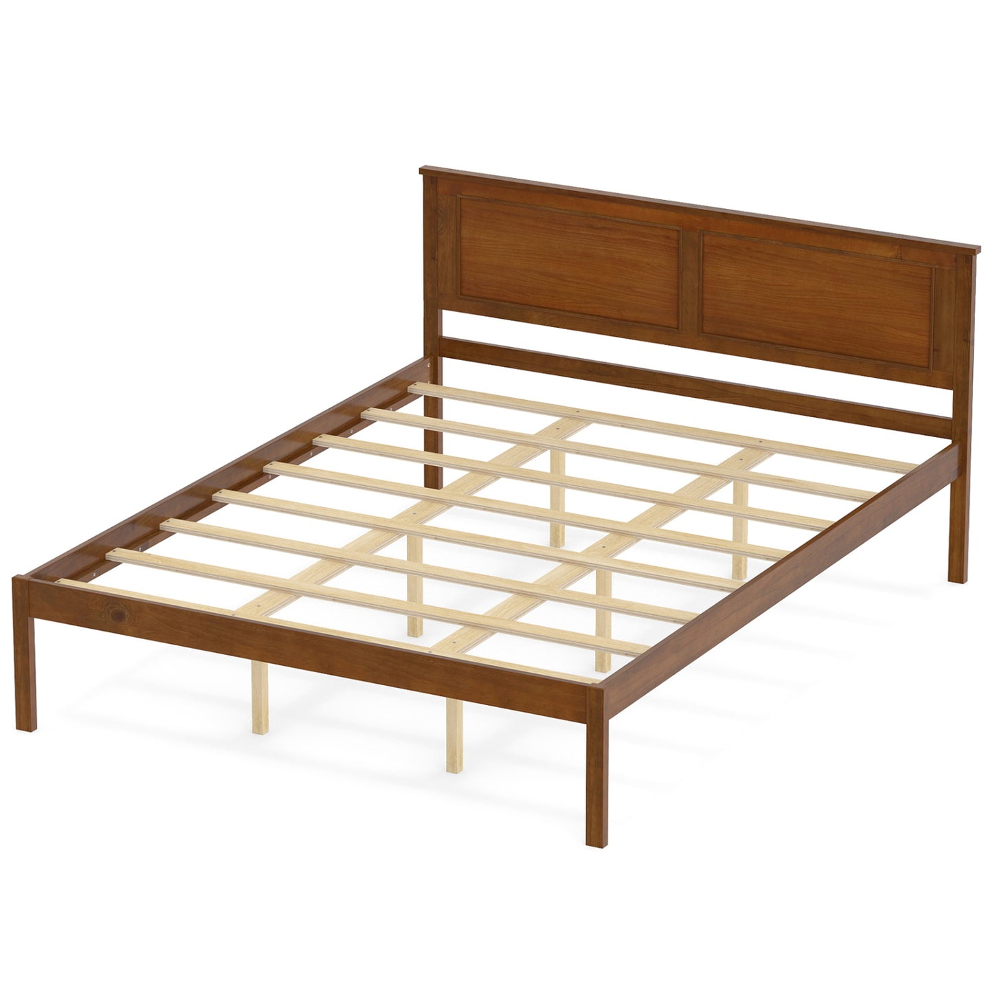 Farmhouse Wooden Platform Bed, Queen Size with Headboard Simple Bed Frame Walnut/White at Gallery Canada