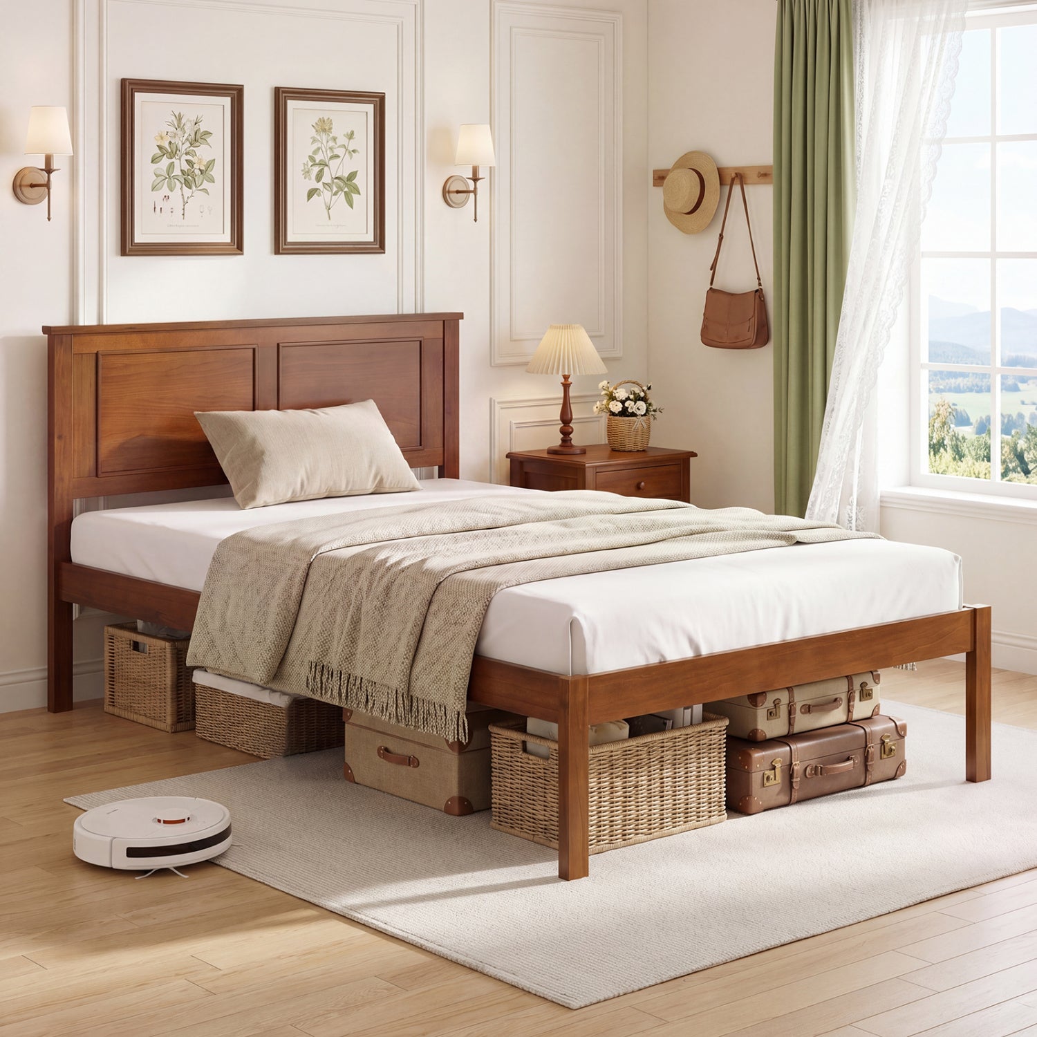 Twin Size Farmhouse Platform Bed with Headboard Simple Bed Frame at Gallery Canada