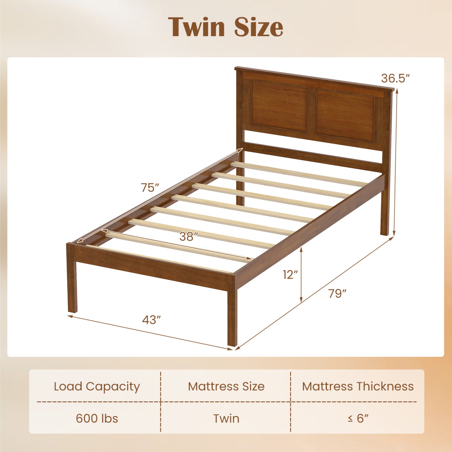 Twin Size Farmhouse Platform Bed with Headboard Simple Bed Frame at Gallery Canada