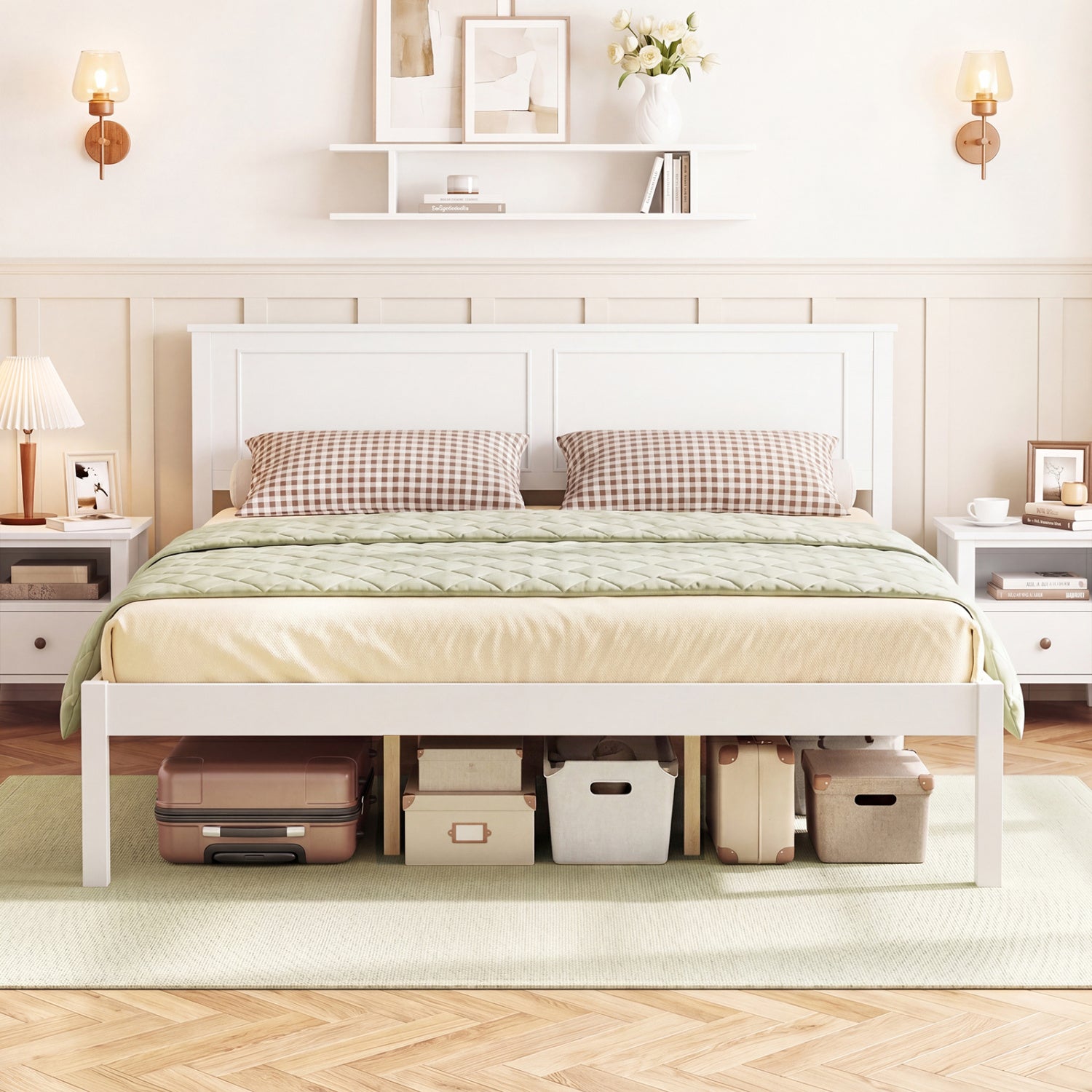 Queen Size Farmhouse Wooden Platform Bed with Headboard Simple Bed Frame at Gallery Canada