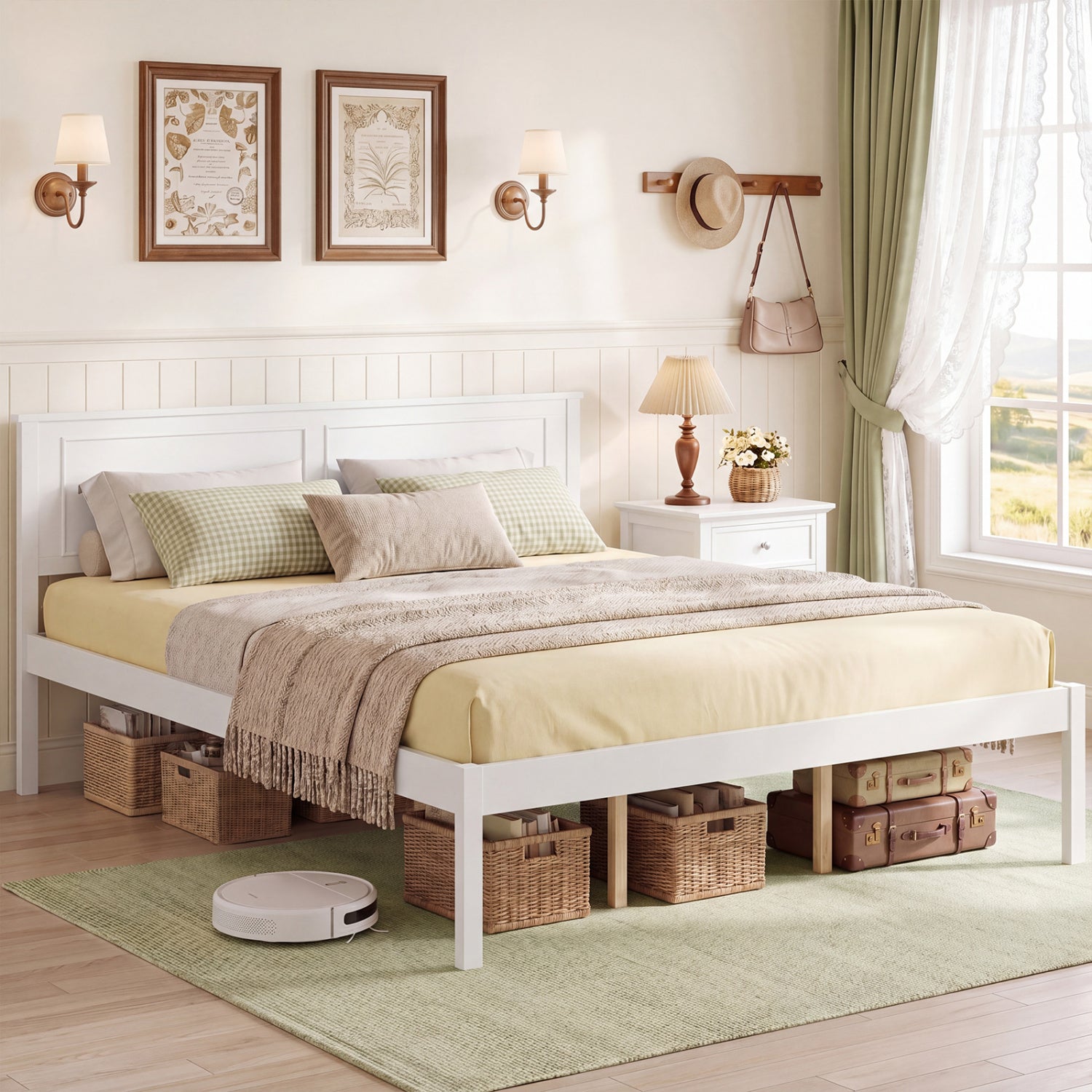 Queen Size Farmhouse Wooden Platform Bed with Headboard Simple Bed Frame at Gallery Canada