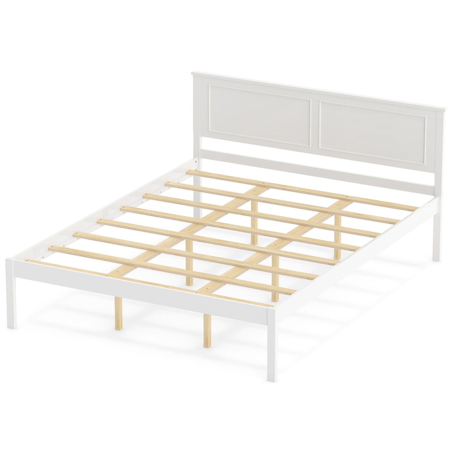 Queen Size Farmhouse Wooden Platform Bed with Headboard Simple Bed Frame at Gallery Canada