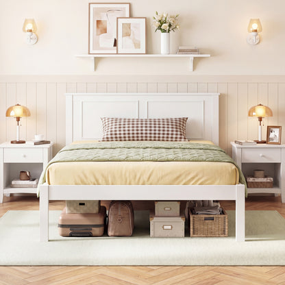 Twin Size Farmhouse Wood Platform Bed With Headboard, White Simple Bed Frame at Gallery Canada