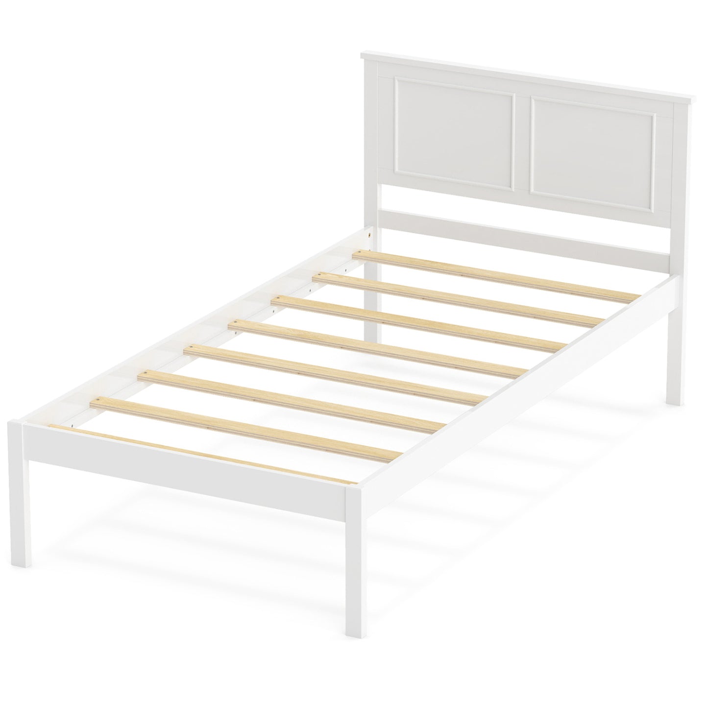 Twin Size Farmhouse Wood Platform Bed With Headboard, White Simple Bed Frame Walnut/White at Gallery Canada