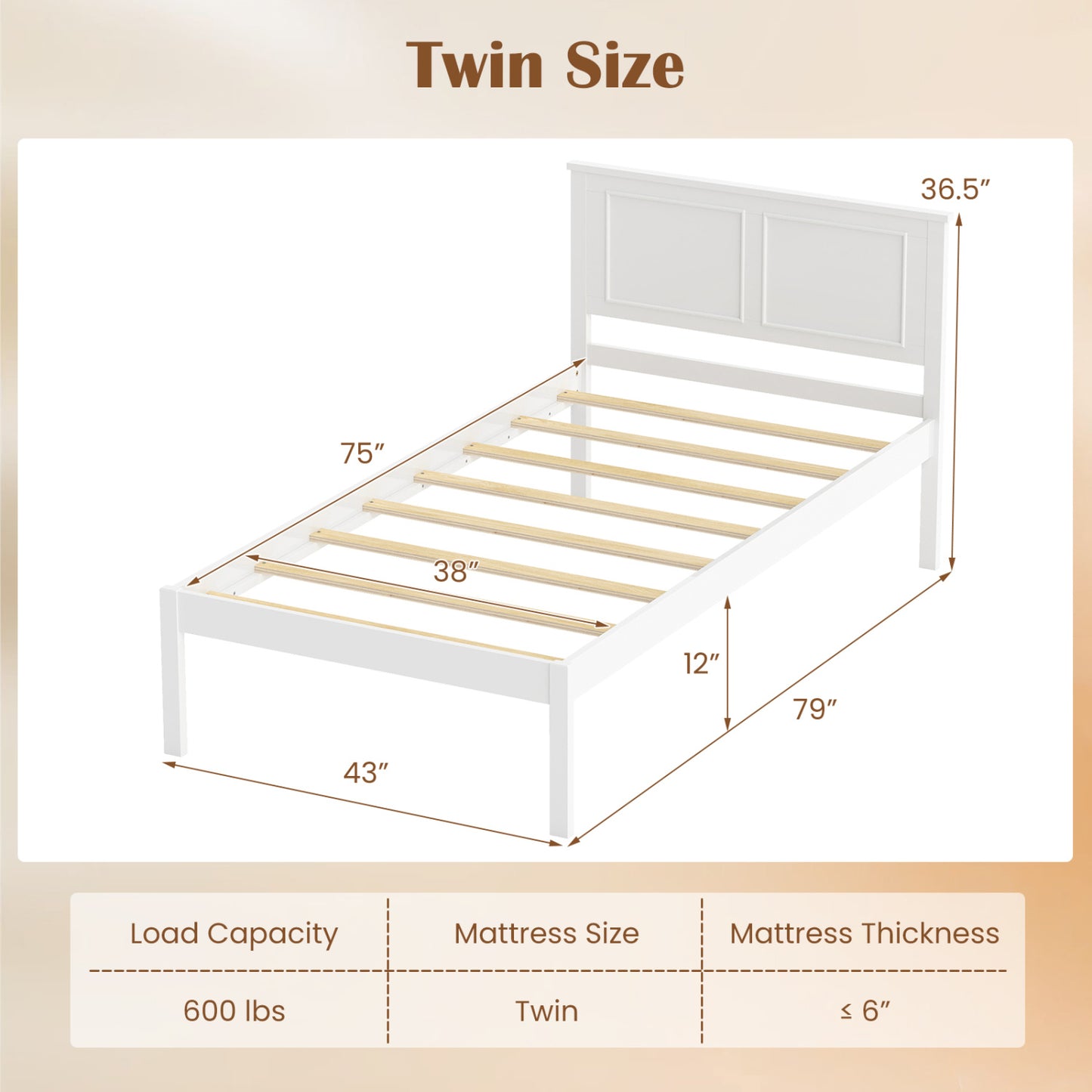 Twin Size Farmhouse Wood Platform Bed With Headboard, White Simple Bed Frame at Gallery Canada