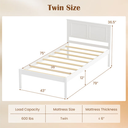 Twin Size Farmhouse Wood Platform Bed With Headboard, White Simple Bed Frame at Gallery Canada