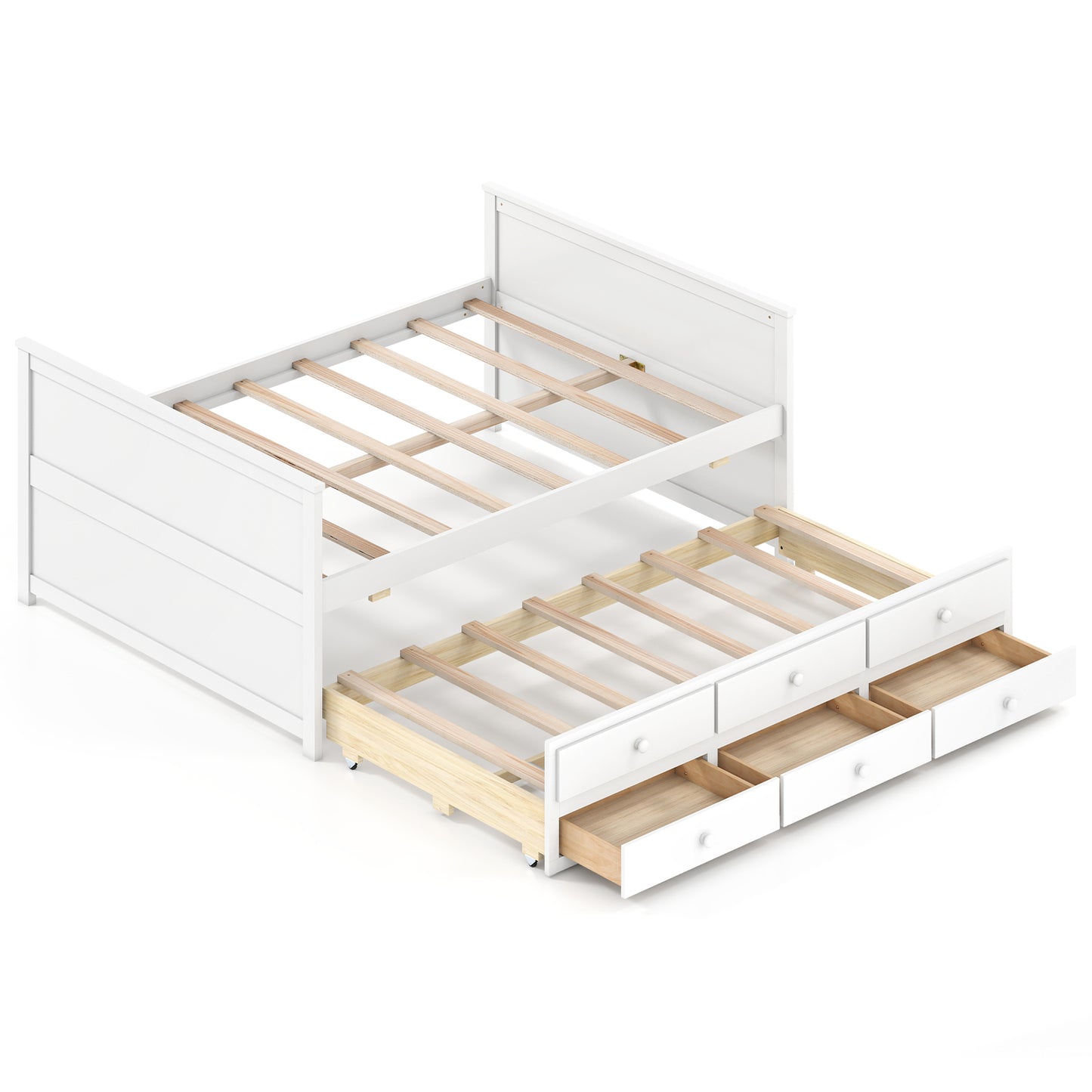 Full Size Bed Frame With Twin Trundle, 3 Storage Drawers, White Trundle Bed Frame at Gallery Canada