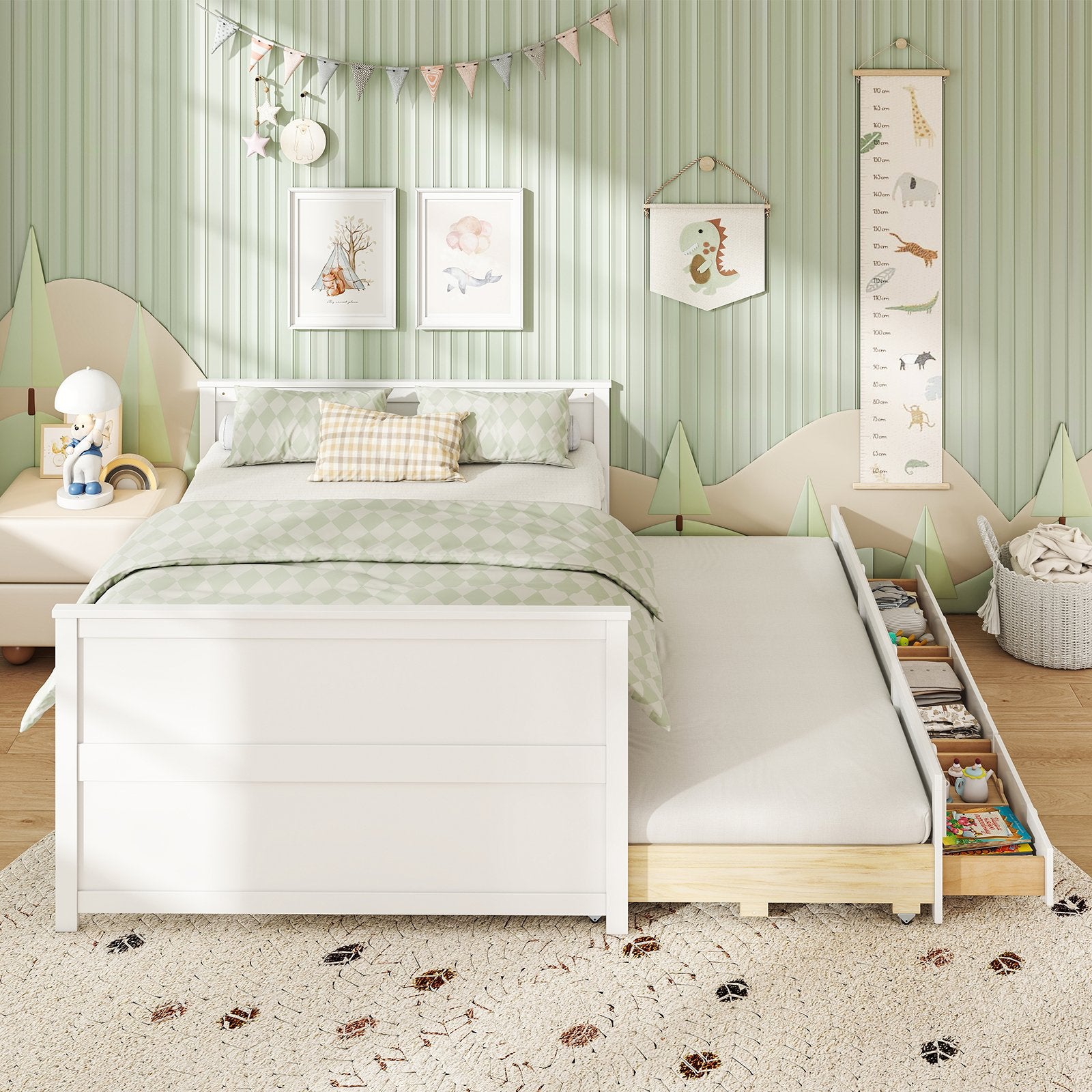 Full Size Bed Frame with Twin Trundle and 3 Storage Drawers for Teens Adults, White Trundle Bed Frame at Gallery Canada